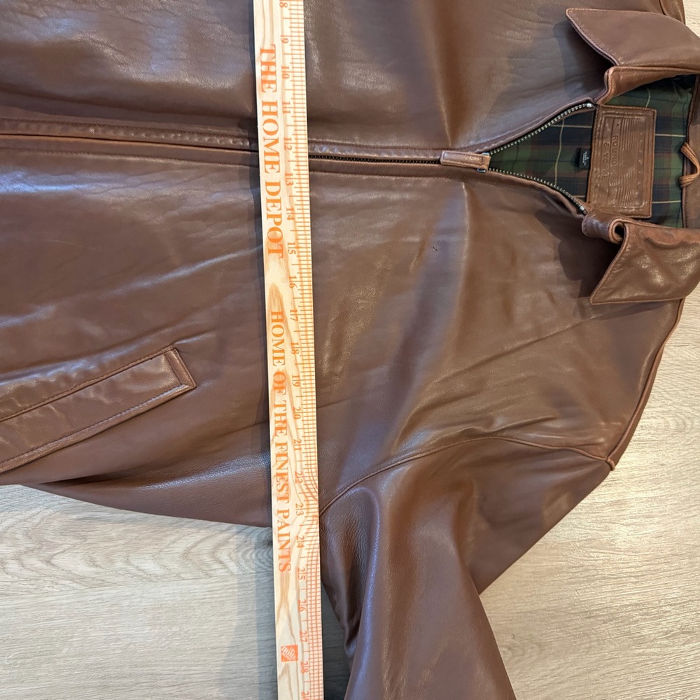 Vtg Roundtree & Yorke Brown Lambskin Leather Bomber Jacket Lg Plaid Lined Zip - Picture 13 of 16